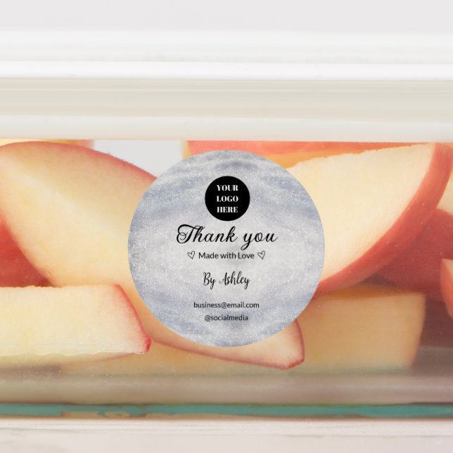 Étiquettes blue sparkle ajouter un logo texte merci escompte (Apposé)