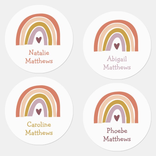 Étiquettes Boho Rainbow Peach Blush Nom Fer Sur Vêtements (Groupe)