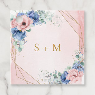 Étiquettes Boho rose et bleu fleuri eucalyptus fav