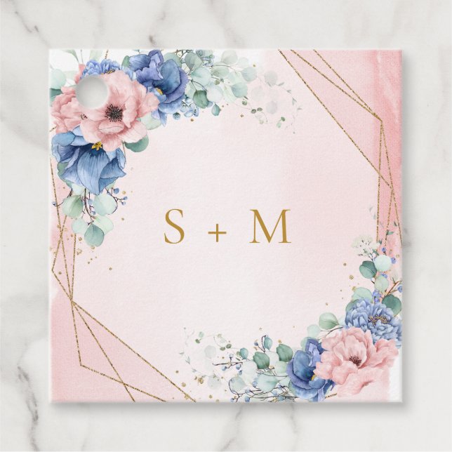 Étiquettes Boho rose et bleu fleuri eucalyptus fav (Devant)