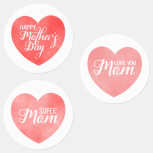 Étiquettes Bonne journée de mère dans le coeur rose, maman am