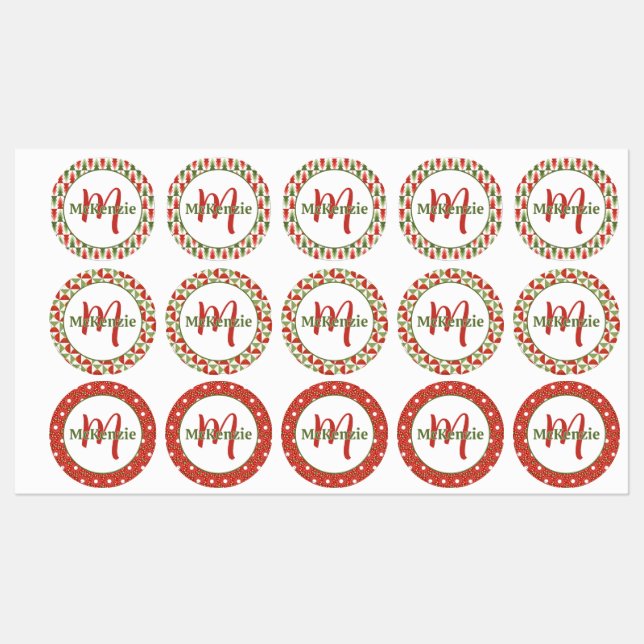 Étiquettes Bosquet de sapins de Noël géométriques (Feuille)