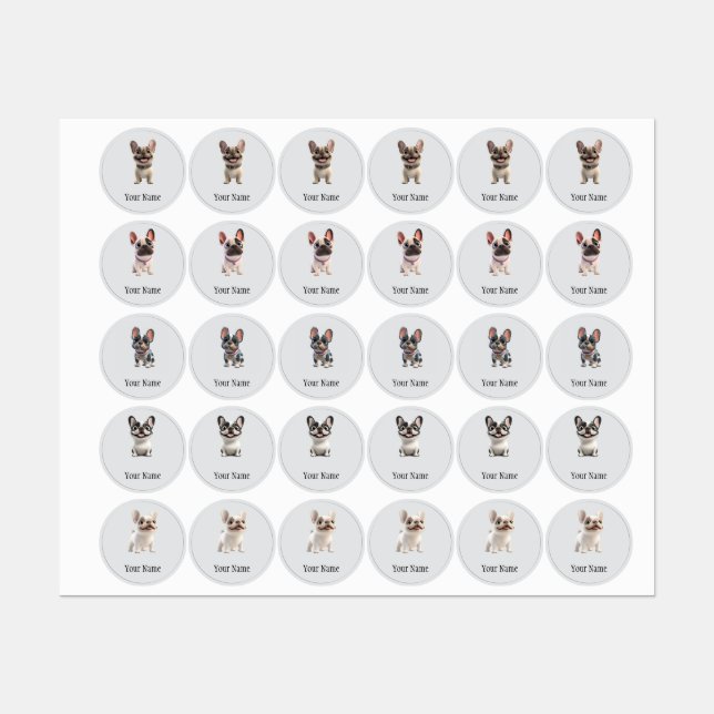 Étiquettes Bouledogue français (Feuille)