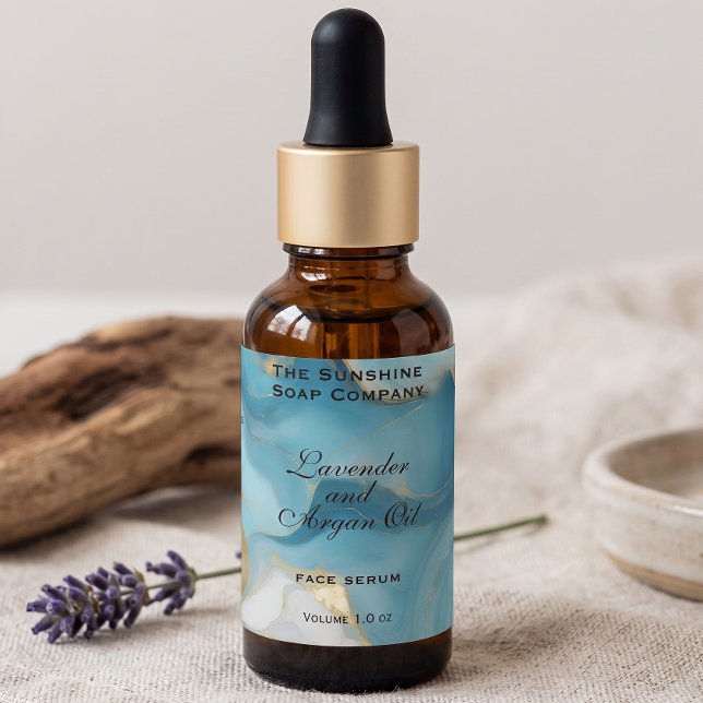 Étiquettes Bouteille compte-gouttes cosmétique étanche Bleu e (Créateur téléchargé)