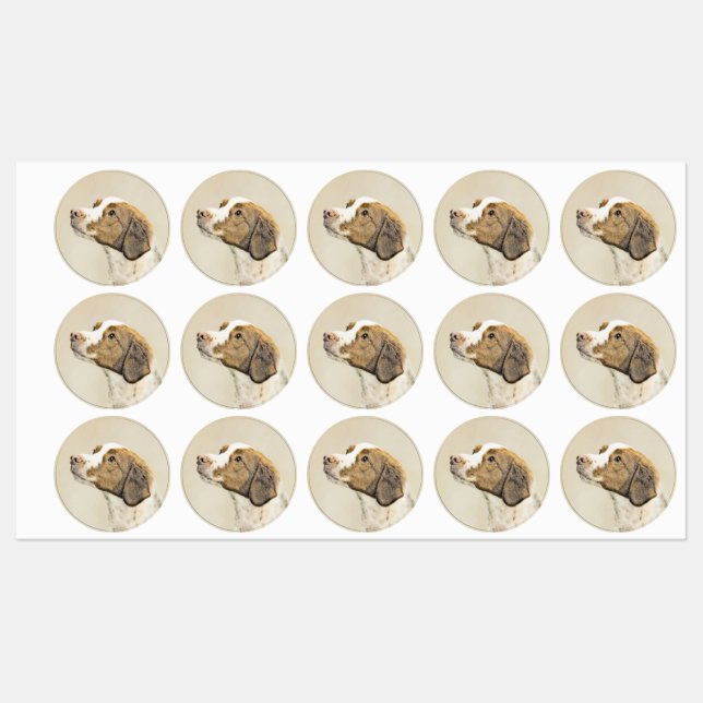 Étiquettes Brittany Peinture - Cute Original Chien Art (Feuille)