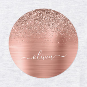 Étiquettes Brushed metal rose Gold Pink Glitter Monogram