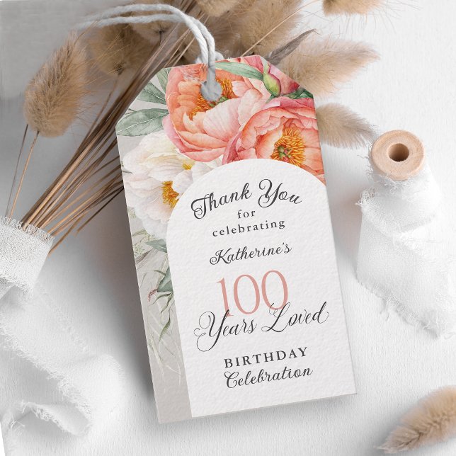 Étiquettes-cadeau 100 Ans Feminine Floral Aimé 100e Anniversaire (Créateur téléchargé)