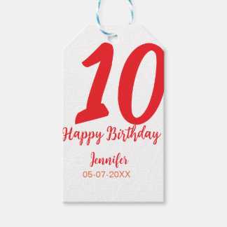 Étiquettes-cadeau 10e anniversaire ajouter nom date année rouge modè