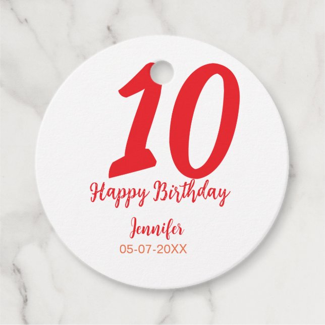 Étiquettes Cadeau 10e anniversaire ajouter nom date année rouge modè (Devant)