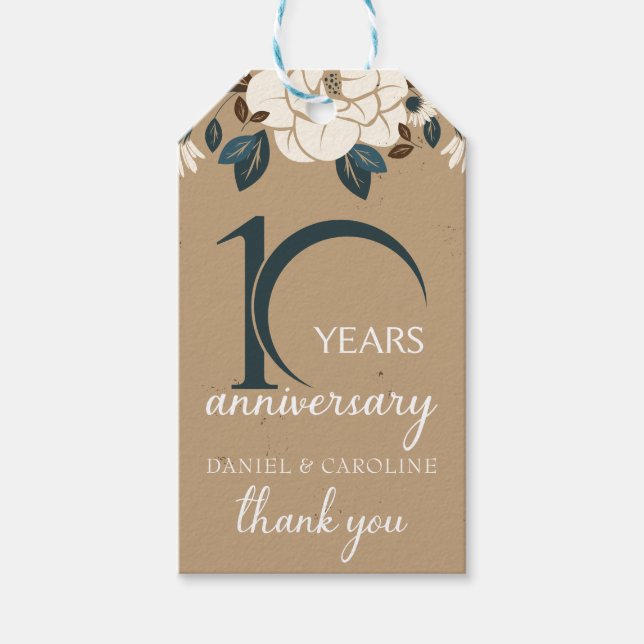 Étiquettes-cadeau 10e anniversaire Mariage Merci rustique (Devant)