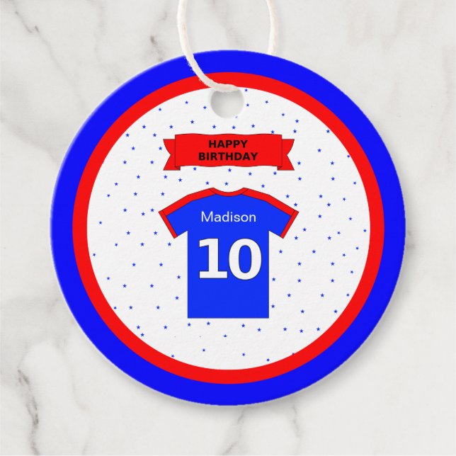 Étiquettes Cadeau 10e anniversaire merci rouge blanc bleu étoiles sp (Devant)