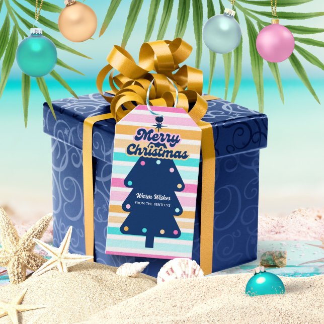 Étiquettes-cadeau 12 Jours de Noël à la Plage Retro Tropical (Créateur téléchargé)