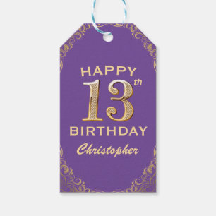 Étiquettes-cadeau 13e anniversaire de la fête violet et Parties scin