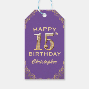 Étiquettes-cadeau 15e anniversaire de la fête violet et Parties scin