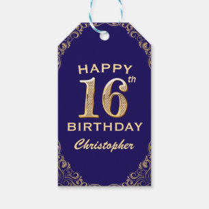 Étiquettes-cadeau 16e anniversaire Parties scintillant marine bleu e