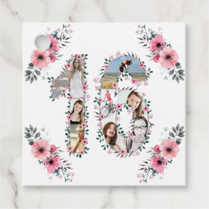 Étiquettes Cadeau 16e Fille Anniversaire Photo Collage Rose Fleur Bl