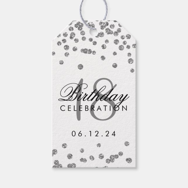 Étiquettes-cadeau 18e anniversaire Argent Faux Parties scintillant C (Devant)
