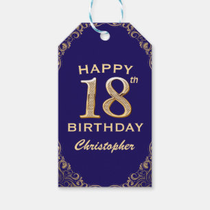 Étiquettes-cadeau 18e anniversaire Parties scintillant marine bleu e