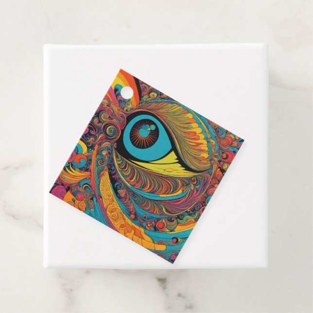 Étiquettes Cadeau 1960 Psychédélique Horreur Vacui Motif d'art (En situation)