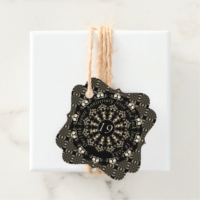 Étiquettes Cadeau 19e anniversaire du Mariage Mandala Médaillon Text (En situation)