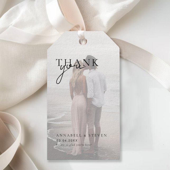 Étiquettes-cadeau 1 Mariage photo "MERCI" (1 Photo "THANK YOU" Wedding Gift Tags)