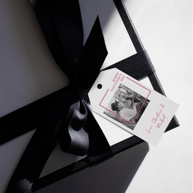 Étiquettes-cadeau 1 Photo Saint-Valentin Moderne Rouge Et Rose (Créateur téléchargé)