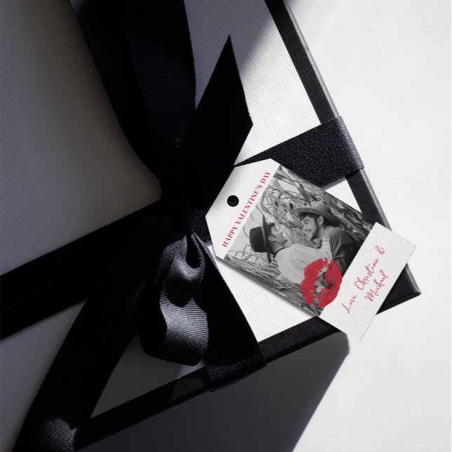 Étiquettes-cadeau 1 Photo Valentines Jour Moderne Rouge Et Rose (Créateur téléchargé)