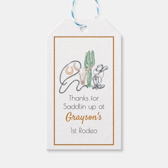 Étiquettes-cadeau 1er Rodéo, Premier Rodéo Anniversaire, Anniversair (Devant)