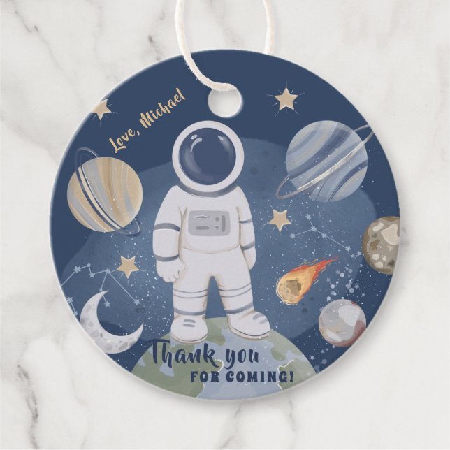 Étiquettes Cadeau 1er Voyage Galaxy Boy Anniversaire Merci Favoriser (Devant)