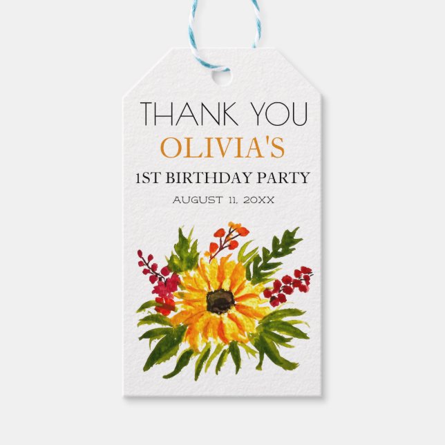 Étiquettes-cadeau 1ère fête d'anniversaire Sunflower Baby Girl (Devant)
