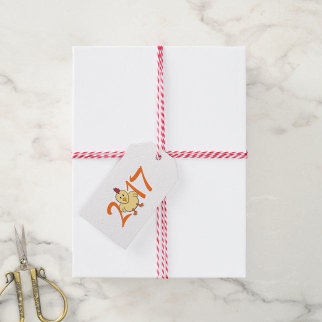 Étiquettes-cadeau 2017 Année du Rooster (version personnalisable) (Avec de la ficelle)
