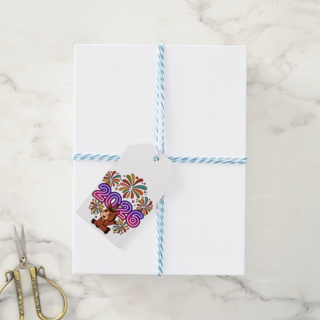 Étiquettes-cadeau 2026 Fireworks & Party Horse – Vibrant New Year Ce (Avec de laficelle)