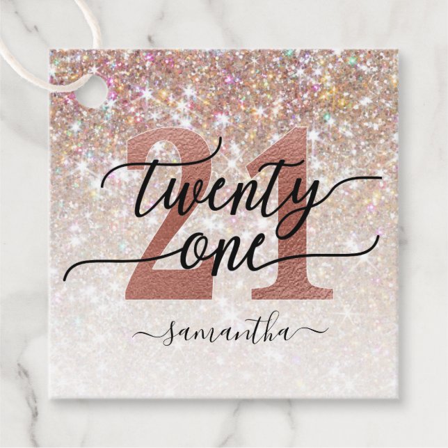 Étiquettes Cadeau 21e anniversaire Chic Parties scintillant Ombre (Devant)