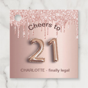 Étiquettes Cadeau 21e fête d'anniversaire rose gouttes d'or acclamer