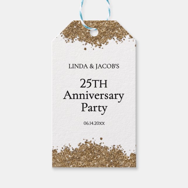 Étiquettes-cadeau 25th Wedding Anniversary Gold Faux Glitter  (Devant)