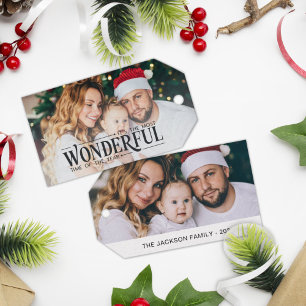 Étiquettes-cadeau 2 photo de famille Plus merveilleux temps Noël