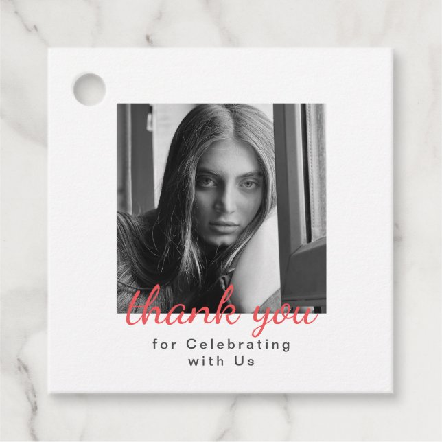 Étiquettes Cadeau 2 Photo Simple Moderne Merci de graduation (Devant)