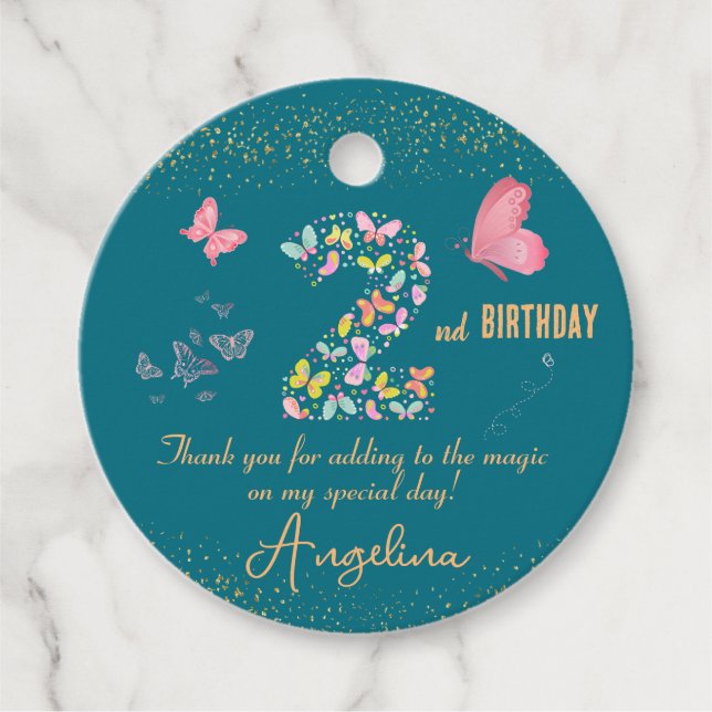 Étiquettes Cadeau 2e anniversaire "Baisers à papillon et voeux de gr (Devant)