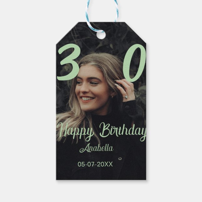 Étiquettes-cadeau 30e anniversaire ajouter nom date année vert paste (Devant)