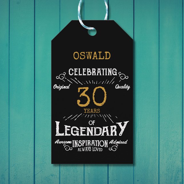 Étiquettes-cadeau 30e anniversaire Black Gold Légendaire Vintage (30th Birthday Black Gold Legendary Vintage Gift Tags
)
