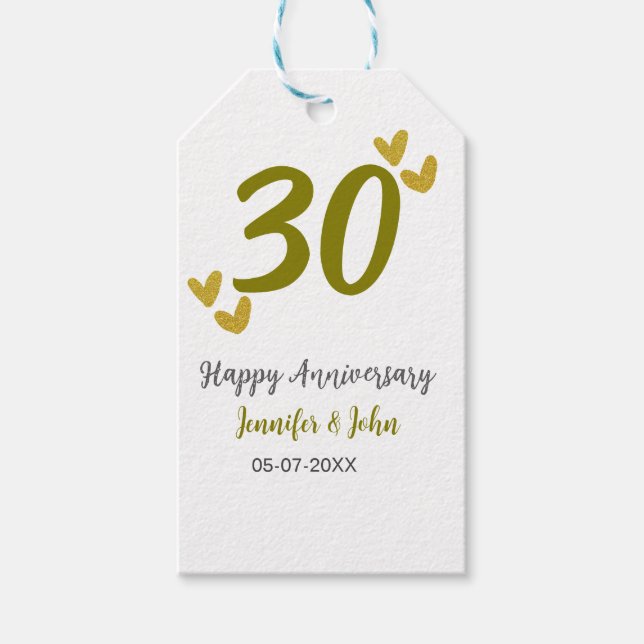 Étiquettes-cadeau 30e anniversaire heureux couple de mariages gris d (Devant)