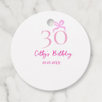 Étiquettes Cadeau 30E ANNIVERSAIRE rose bow PASTEL DESSINÉ À LA MAIN