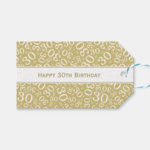 Étiquettes-cadeau 30ème or heureux d'anniversaire/motif blanc de