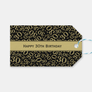 Étiquettes-cadeau 30ème or heureux d'anniversaire/motif noir de