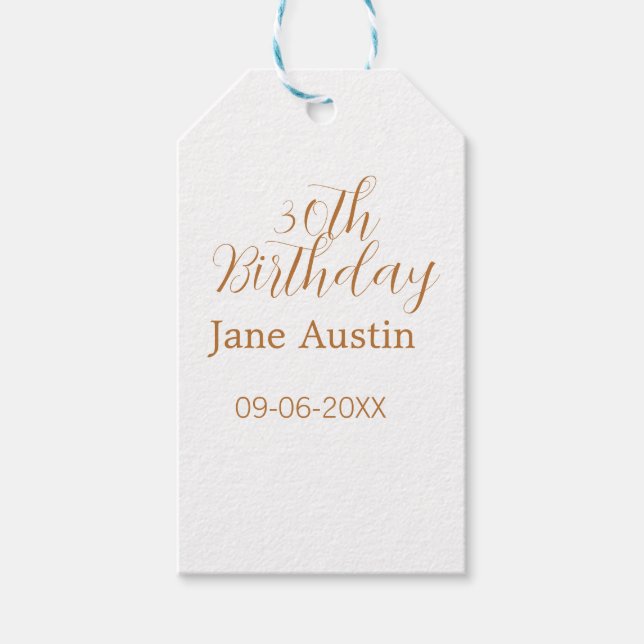 Étiquettes-cadeau 30th birthday copper brown simple stylish name dat (Devant)
