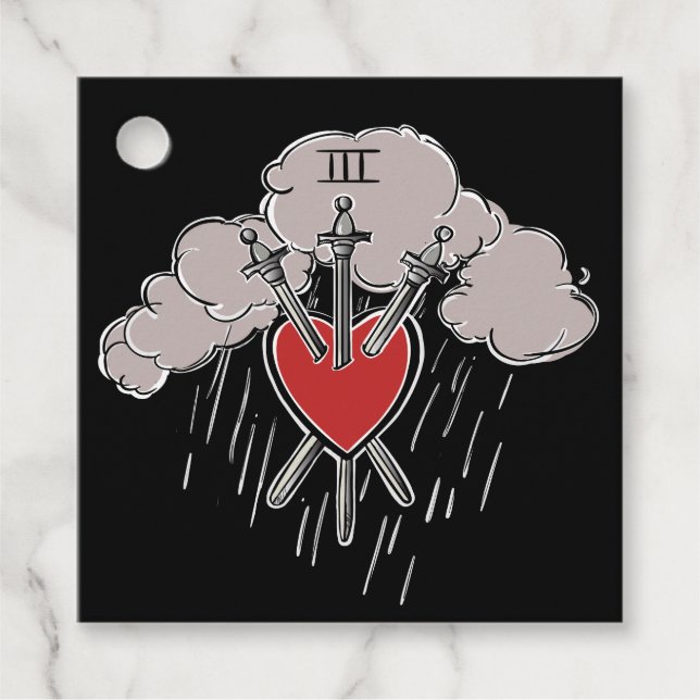 Étiquettes Cadeau 3 des épées Amour Cœur Tarot Illustration Trois (Devant)