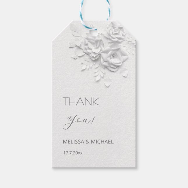 Étiquettes-cadeau 3D Paper Cut Roses Wedding Thank You (Devant)