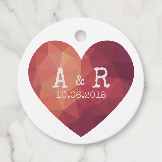 Étiquettes Cadeau 3d rouge couple monogrammes mariage date (Devant)