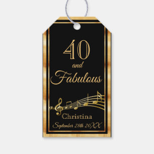 Étiquettes-cadeau 40 et notes de musique fabuleuses noir nom or