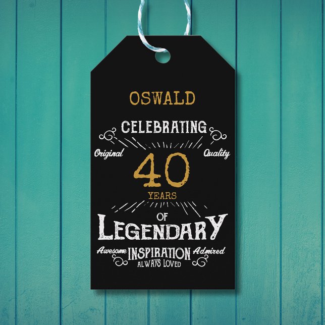 Étiquettes-cadeau 40e anniversaire Black Gold Légendaire Vintage (40th Birthday Black Gold Legendary Vintage Gift Tags
)